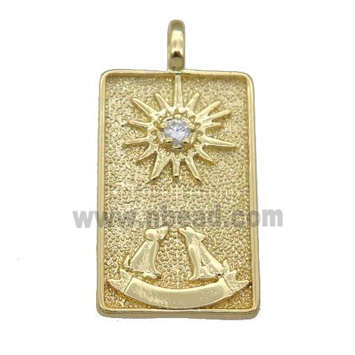 copper Tarot Card pendant, sun, gold plated