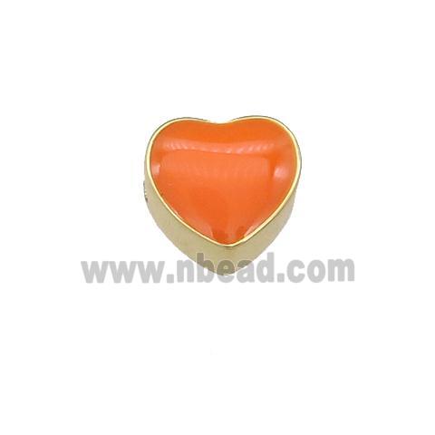 copper Heart beads with orange enamel, gold plated