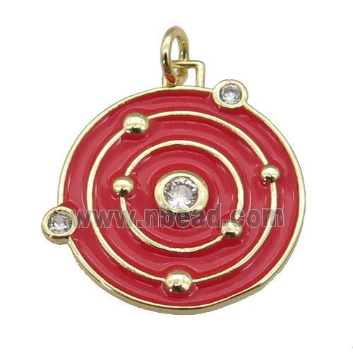 Copper Planet Pendant Red Enamel Gold Plated