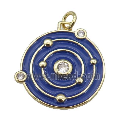 Copper Planet Pendant Blue Enamel Gold Plated