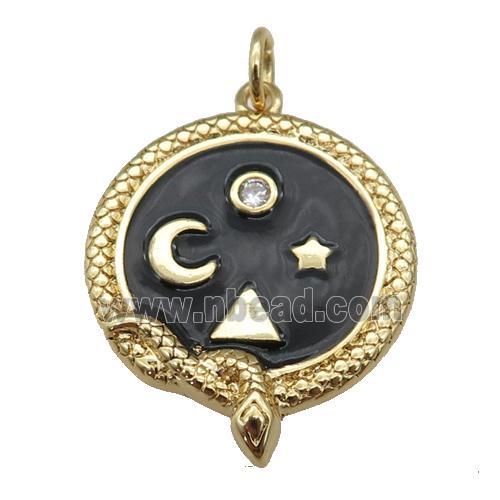 Copper Snake Penant Black Enamel Moon Star Gold Plated