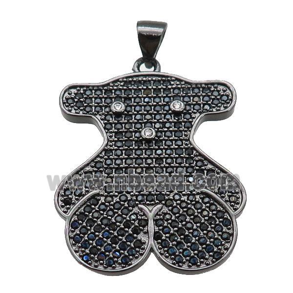 copper Bear pendant paved zircon, black plated