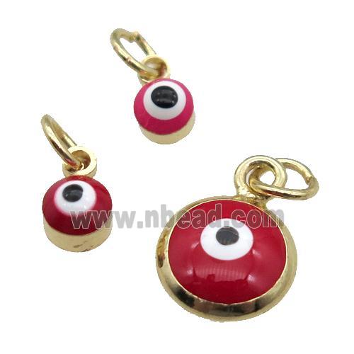 copper Evil Eye pendant with red enamel, gold plated