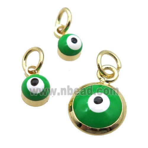 copper Evil Eye pendant with green enamel, gold plated