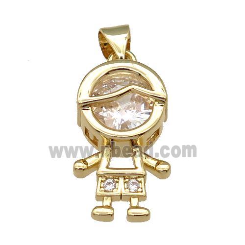 copper kid bog pendant pave zircon, gold plated