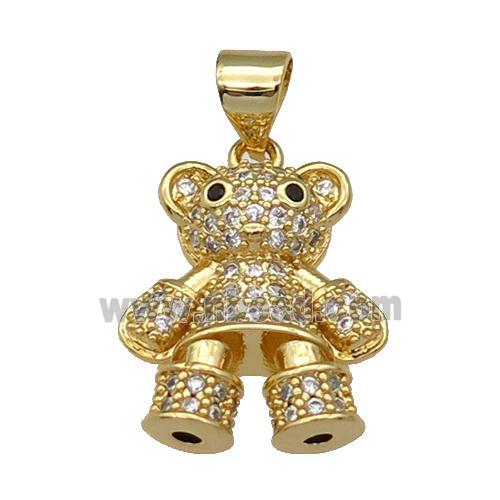 copper bear pendant pave zircon, gold plated