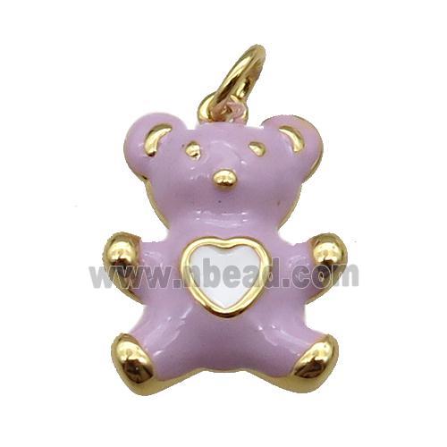 copper Bear pendant with lavender enamel, gold plated