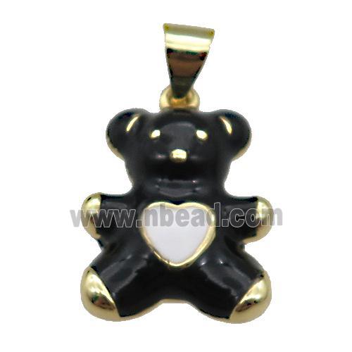 copper Bear pendant with black enamel, gold plated