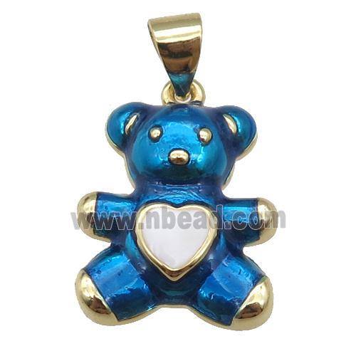 copper Bear pendant with blue enamel, gold plated