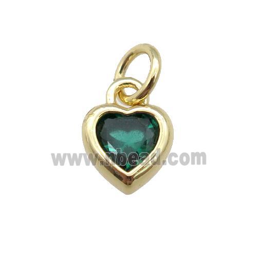 copper Heart pendant paved green zircon, gold plated