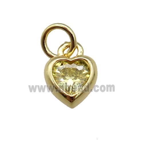 copper Heart pendant paved yellow zircon, gold plated