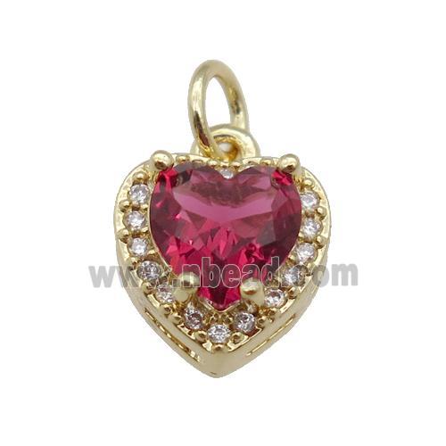 copper Heart pendant paved red zircon, gold plated