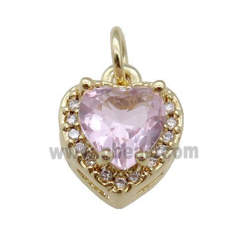 copper Heart pendant paved pink zircon, gold plated