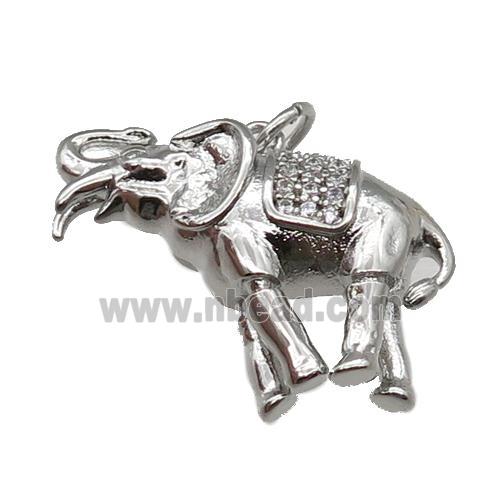 copper Elephant pendant paved zircon, platinum plated