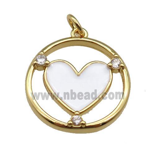 copper Heart pendant with white enamel, gold plated