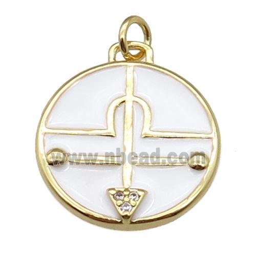 copper circle pendant with white enamel, gold plated