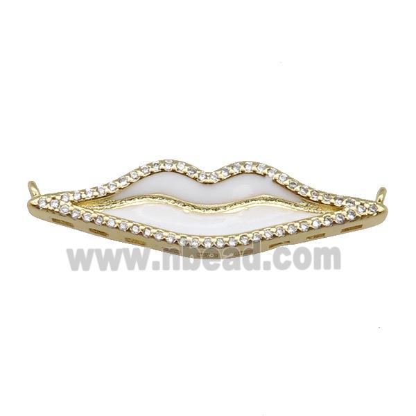 copper Lip charm pendant paved zircon, white enamel, gold plated