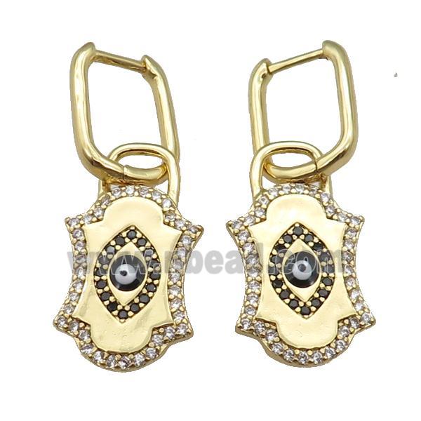 copper Latchback Earring with enamel paved zircon, gold plated