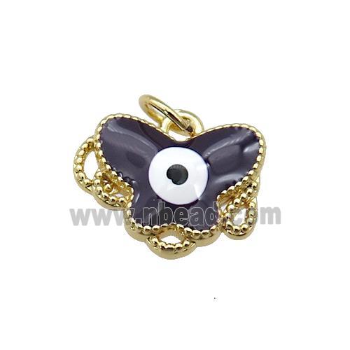 copper Butterfly pendant with darkpurple enamel, evil eye, gold plated