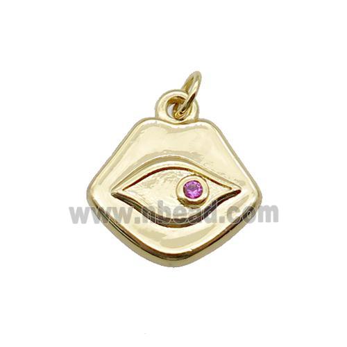 copper Eye charm pendant paved zircon, gold plated