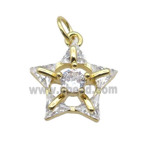 copper Star pendant paved zircon, gold plated