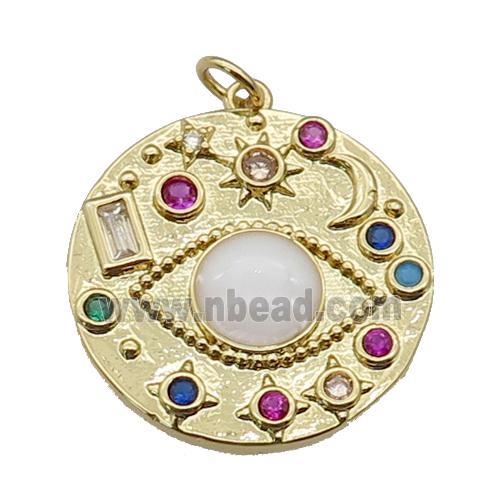 Copper Eye Pendant Pave Zirconia Sun Moon Gold Plated