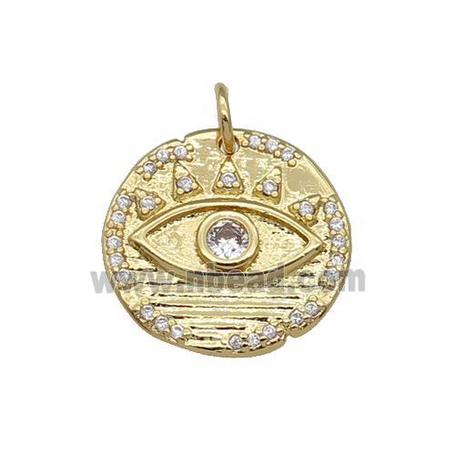 copper circle Eye pendant paved zircon, gold plated