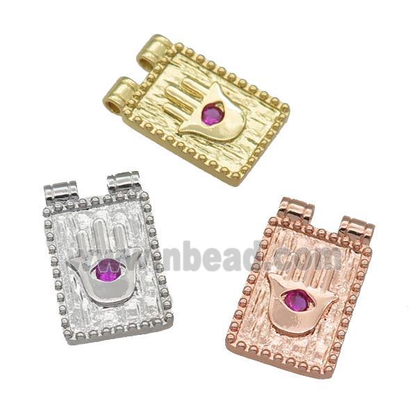 copper rectangle Hand pendant paved zircon, mixed