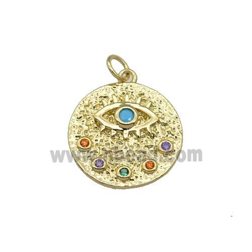 copper circle Eye pendant paved zircon, gold plated