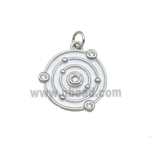 Copper Planet Pendant Pave Zirconia White Enamel Platinum Plated