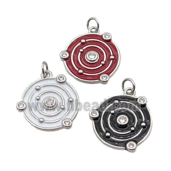 Copper Planet Pendant Pave Zirconia Enamel Platinum Plated Mixed