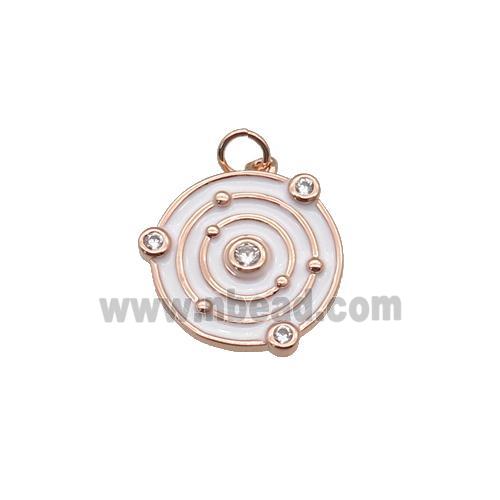 Copper Planet Pendant Pave Zirconia White Enamel Rose Gold