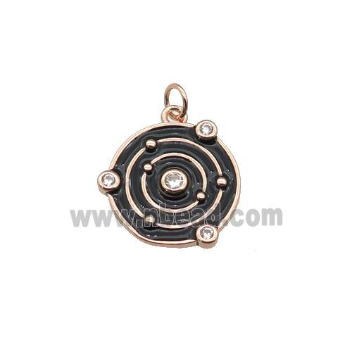 Copper Planet Pendant Pave Zirconia Black Enamel Rose Gold