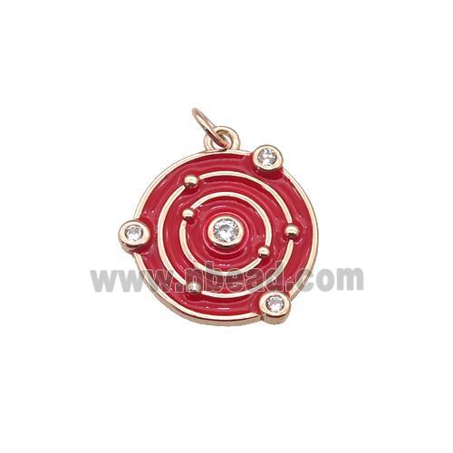 Copper Planet Pendant Pave Zirconia Red Enamel Rose Gold