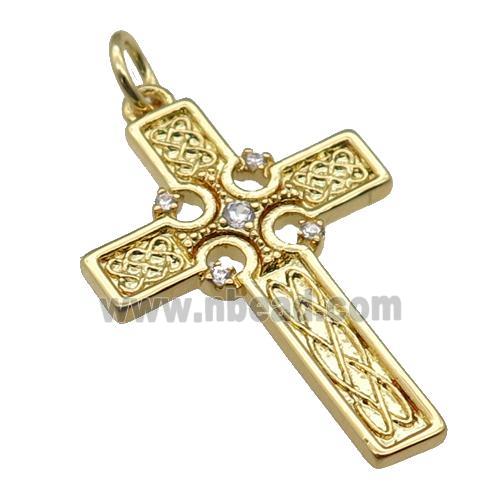 copper cross pendant paved zircon, gold plated