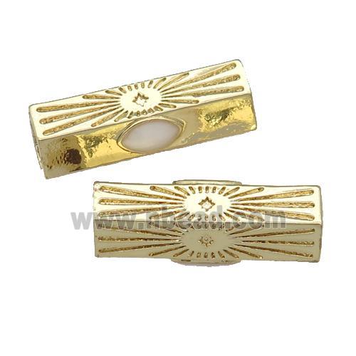 copper hexagon tube beads, white enamel, gold plated