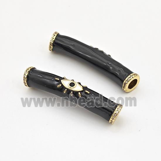 copper curved tube beads with black enamel, eye, gold plated