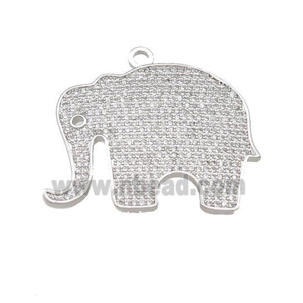 copper Elephant charm pendant paved zircon, platinum plated