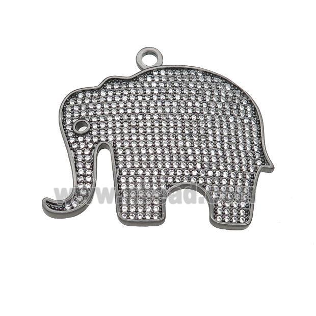 copper Elephant charm pendant paved zircon, black plated