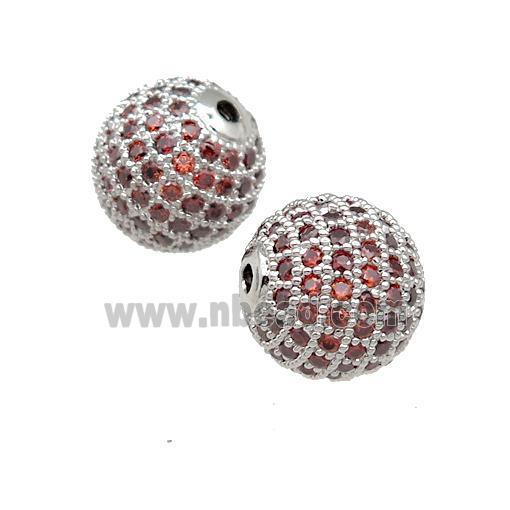 round copper Beads pave orange zircon, platinum plated