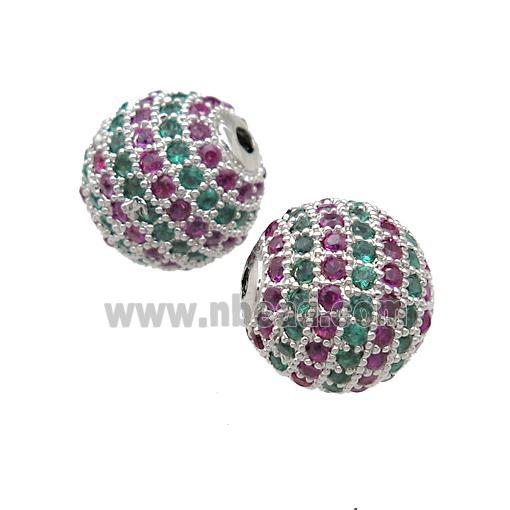 round copper Beads pave zircon, platinum plated