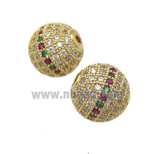 round copper Beads paved zircon, gold plated