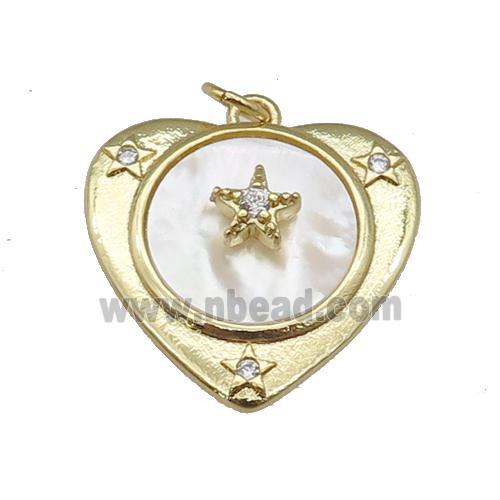 copper Heart pendant paved zircon, star shell, gold plated