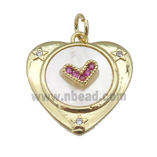 copper Heart pendant paved zircon, shell, gold plated