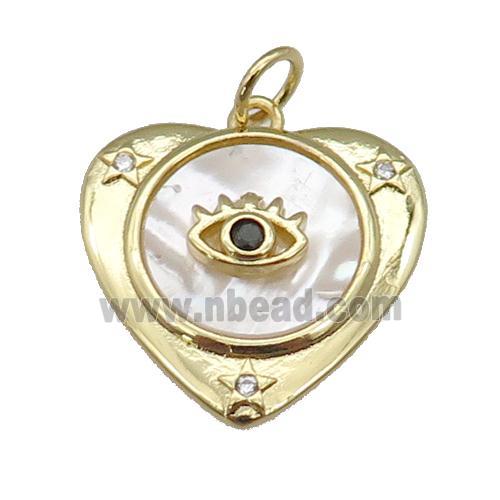 copper Heart pendant paved zircon, eye shell, gold plated