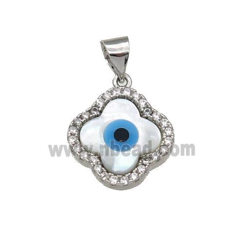 copper clover pendant paved zircon with Pearlized Shell Evil Eye, platinum plated