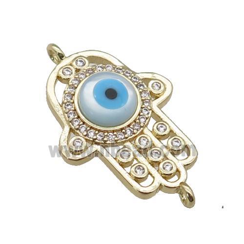 copper hand connector paved zircon with Pearlized Shell Evil Eye, gold plated