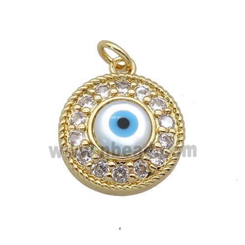 copper circle pendant paved zircon with Pearlized Shell Evil Eye, gold plated