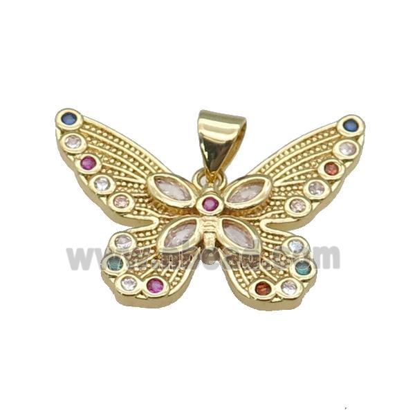 copper Butterfly pendant paved zircon, gold plated