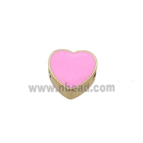 copper Heart beads with pink enamel, gold plated